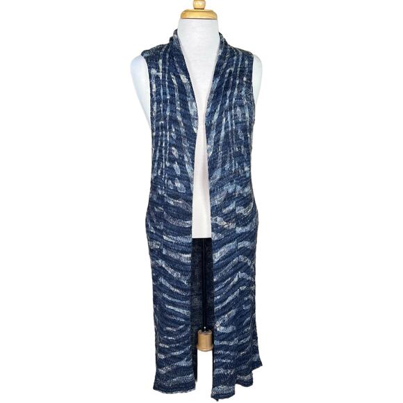 Chico’s Jackets & Blazers - Chico’s Women’s Blue & Silver Loose Weave Knit Long Duster Vest Chico’s 0=size 4